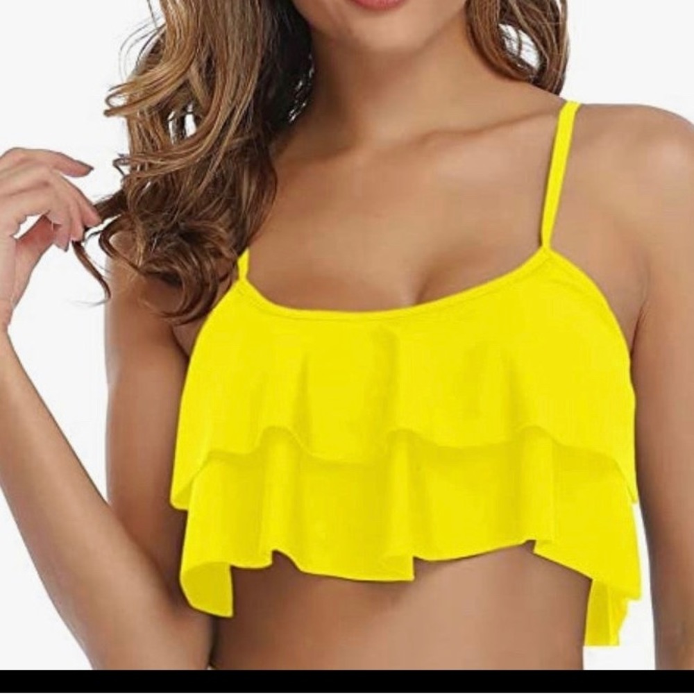 /XUNYU falbala bathing suit top ruffle halter neck- New